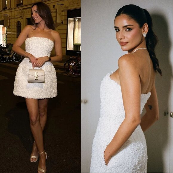 Nadine Merabi Maisy White 3D Floral Applique Corset Strapless Mini Dress XL - Picture 3 of 14